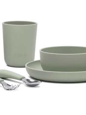 LALO Sage Green Silicone Dinnerware Set - 6 plates, 6 cups, 5 bowls